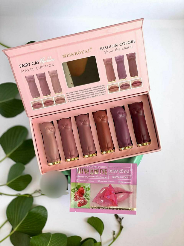 قیمت و خرید پک رژ لب کادویی 6 عددی میس رویال طرح گربه MISS ROYAL